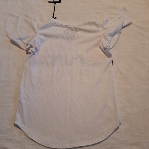 Chaser girls size 10 white short ruffle sleeve shirt, rainbow design, NWT - Picture 4 of 4